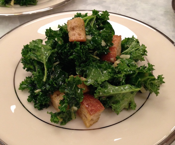 Kale Caesar salad with homemade croutons
